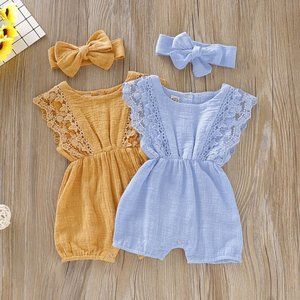 Lace Ruffle Romper for Newborn with Bow